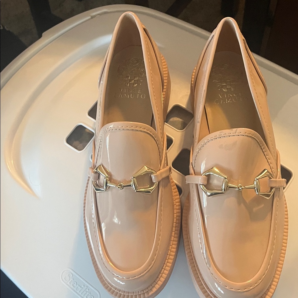 Vince Camuto Blush Patent Loafers with Gold Bit